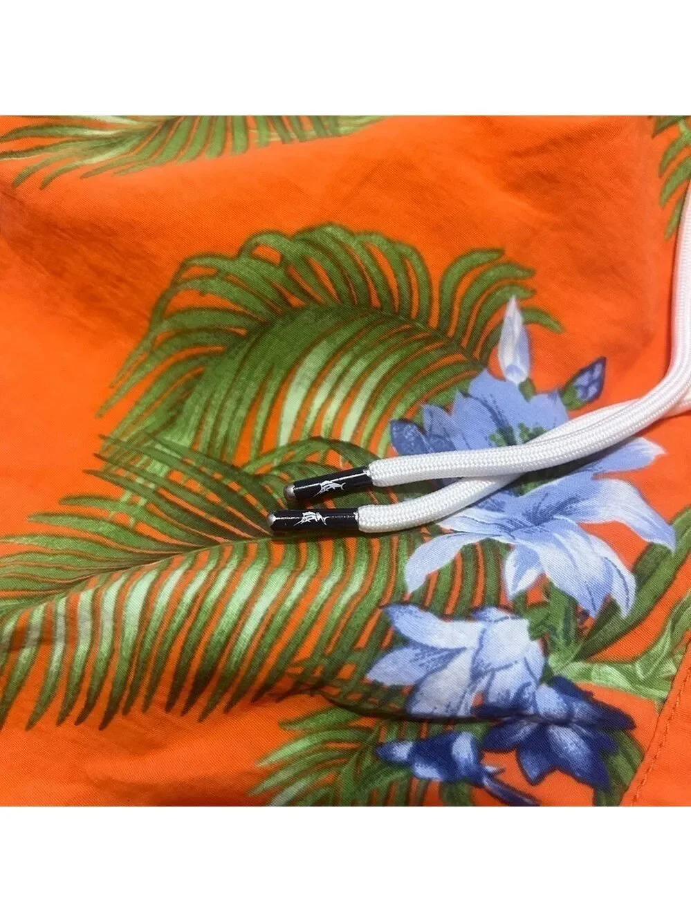 Tommy Bahamas Naples Swim Trunks Tropical Large Drawstring Orange Green Pockets